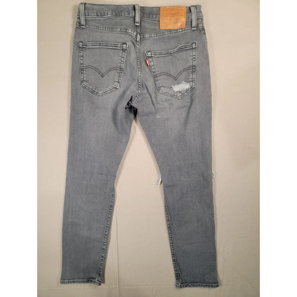 Levis Premium 512 Jeans Mens 30x30 Big E Gray Distressed Ripped Slim Taper Pants
